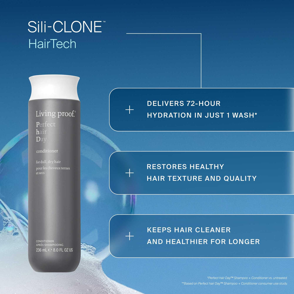Living Proof Perfect Hair Day Conditioner in hands—soft, manageable hair after use.