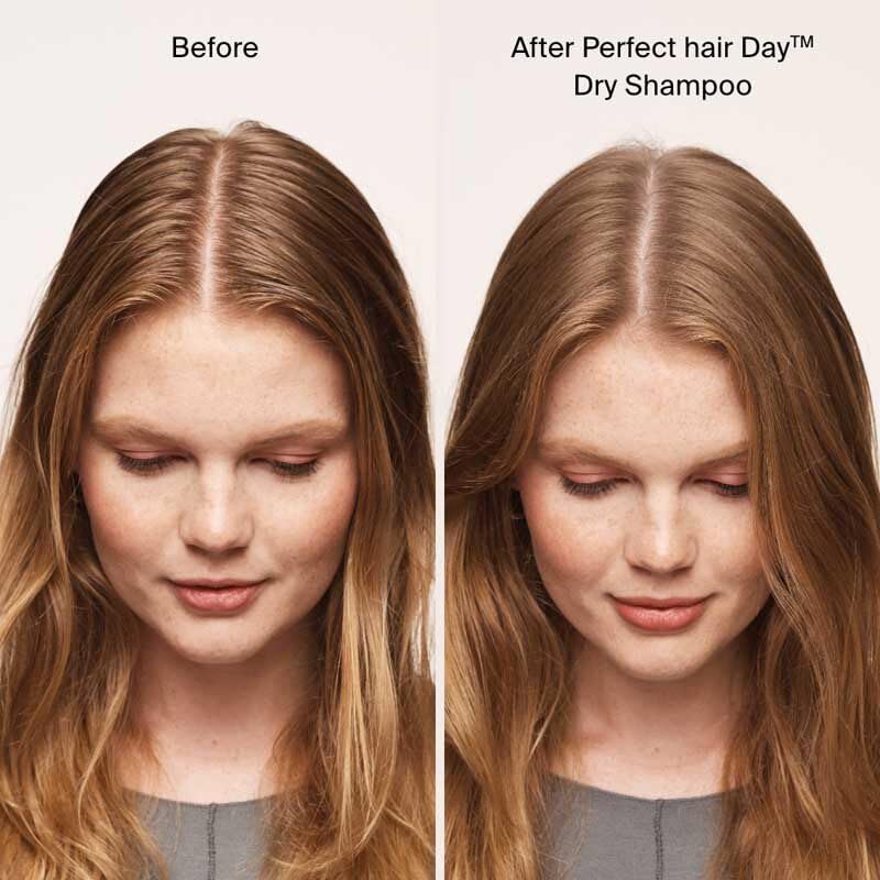 Living Proof Perfect Hair Day Dry Shampoo spray-action close-up demonstrates cleansing power.