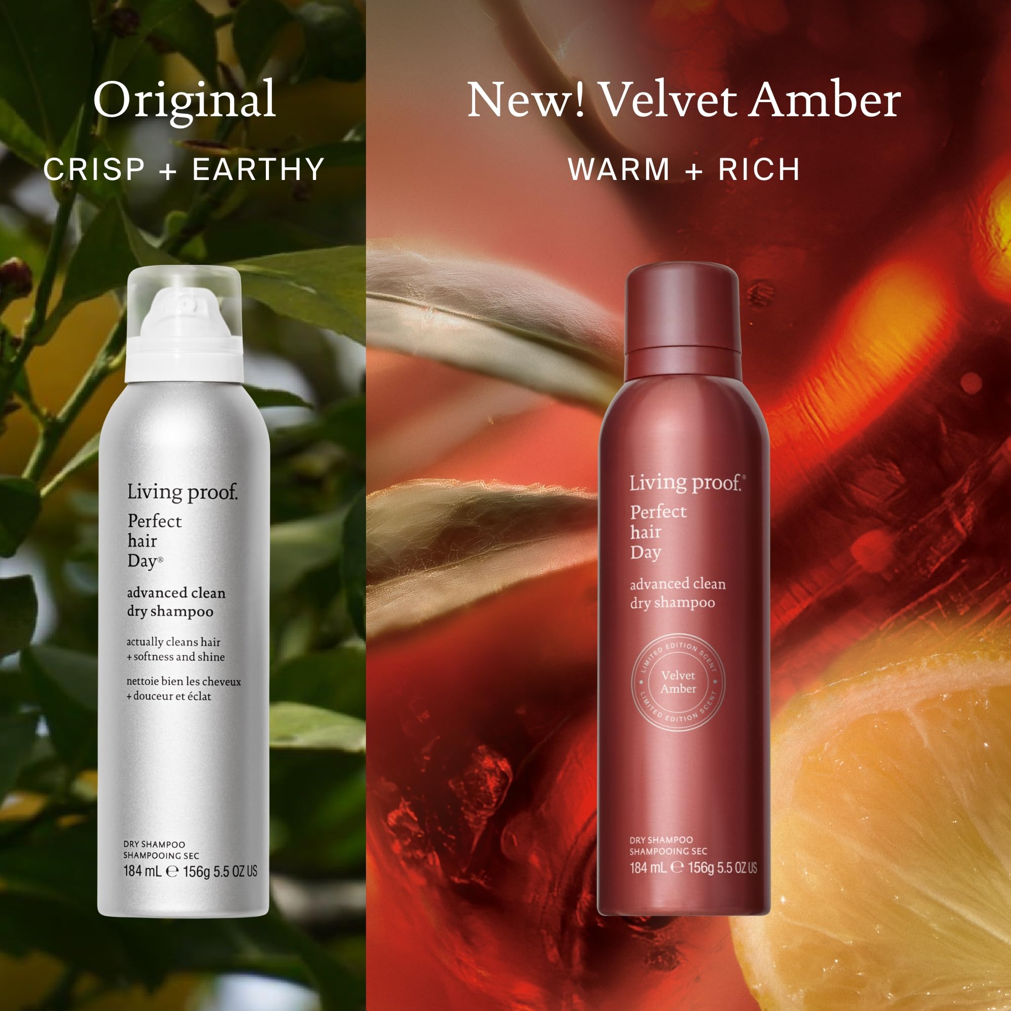 Living Proof Perfect Hair Day Dry Shampoo Velvet Amber application shows quick refresh and scent release.