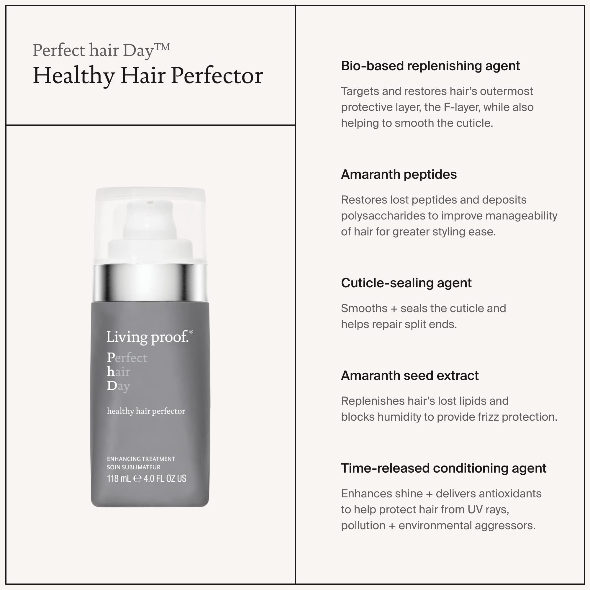 Living Proof Perfect Hair Day frizz protection emphasizes smoother hair in humidity.