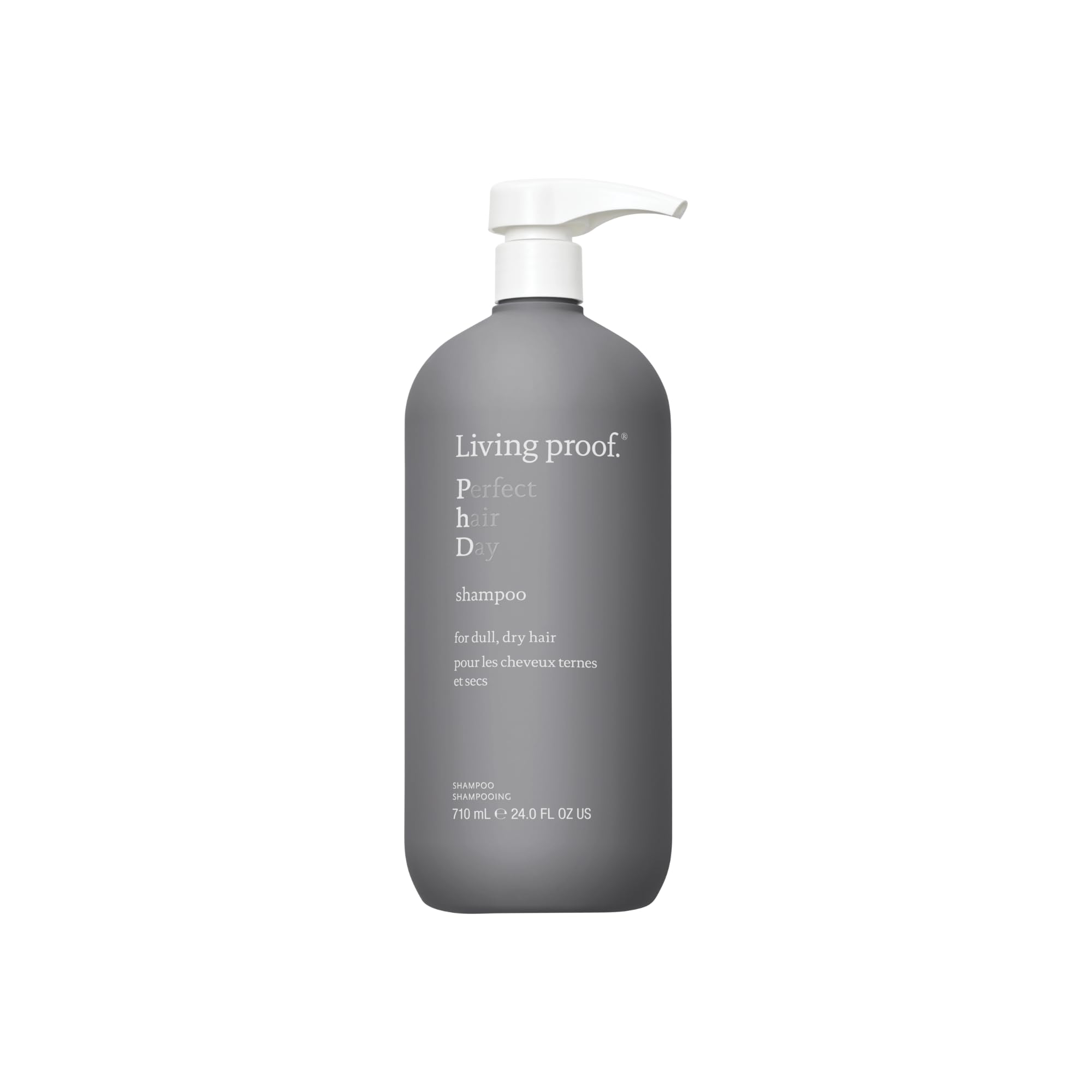 Living Proof Perfect Hair Day Shampoo bottle front for hydrated shine and clean hair.