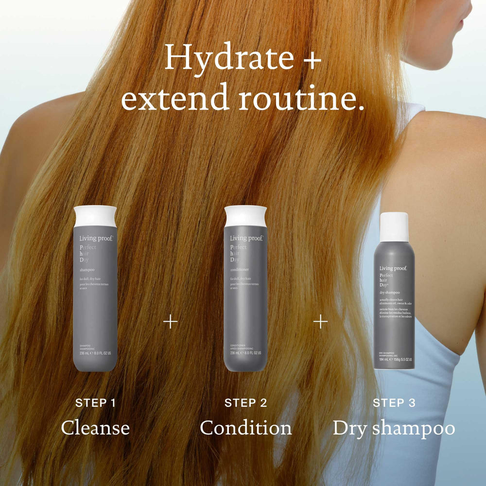 Living Proof Perfect Hair Day Shampoo cleanses scalp of dirt and oil buildup.