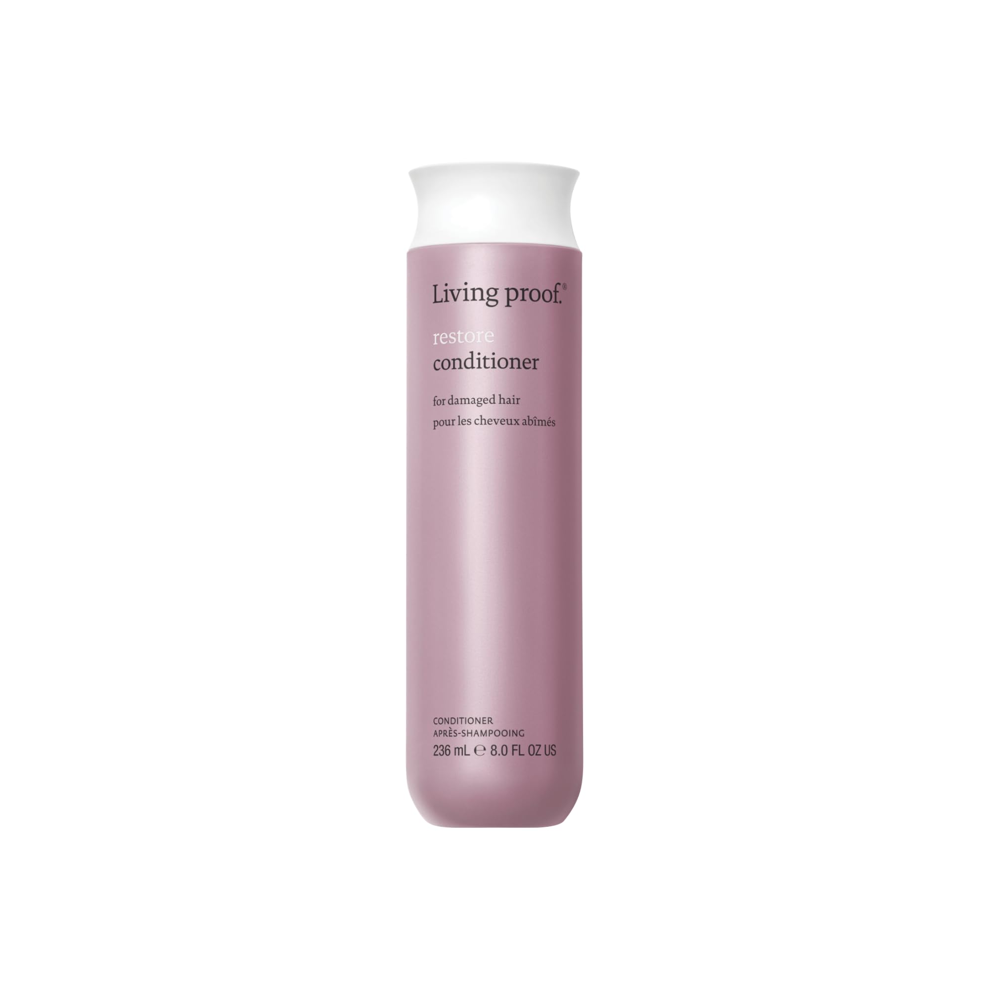 Living Proof Restore Conditioner bottle front highlights silicone-free formula for all hair types