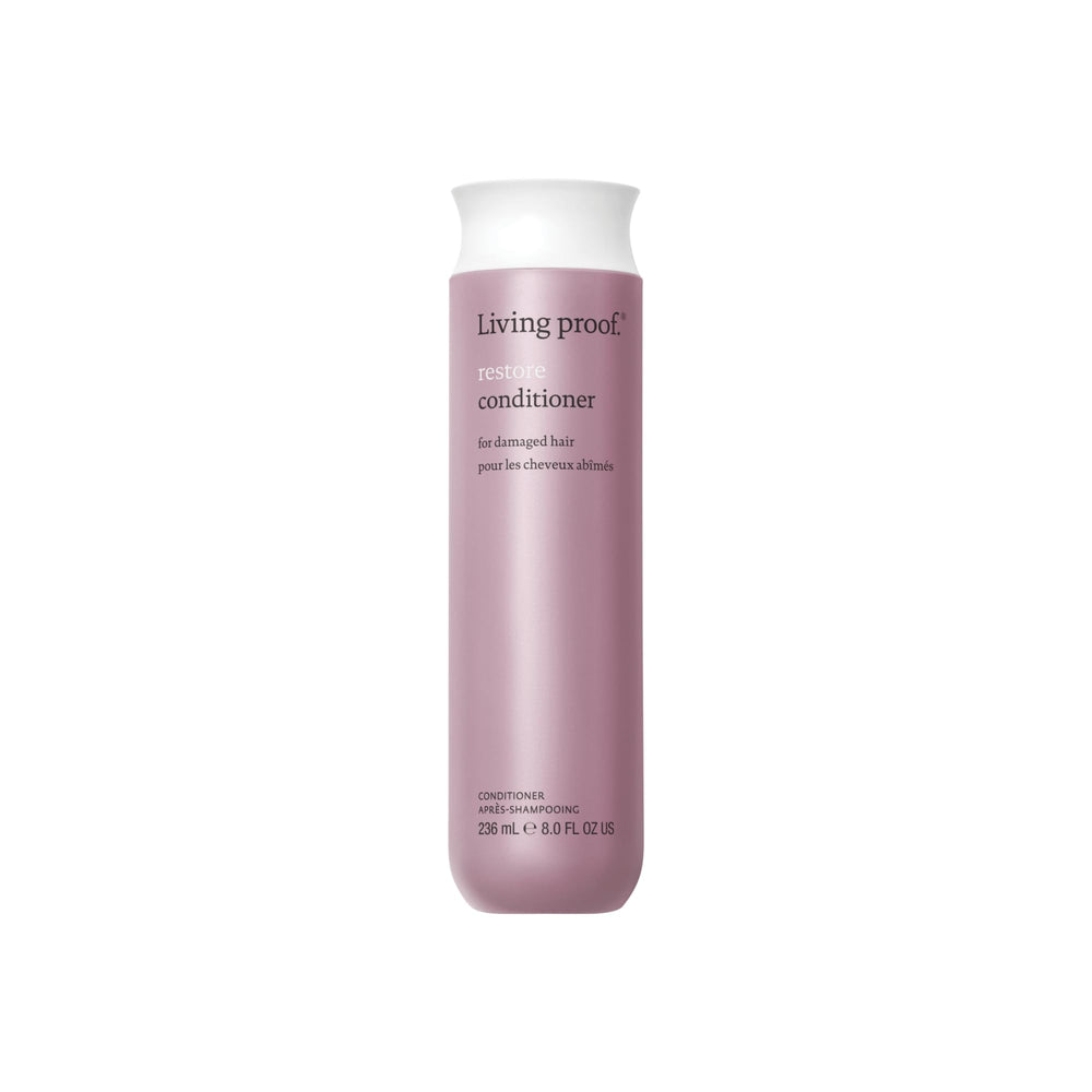 Living Proof Restore Conditioner bottle front highlights silicone-free formula for all hair types