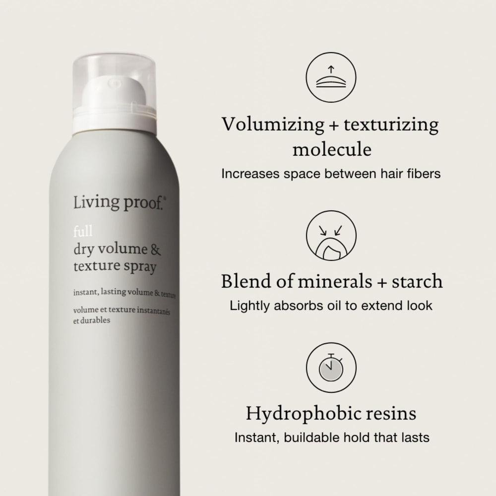Living Proof Full Dry Volume Spray demonstrates revivable texture finish