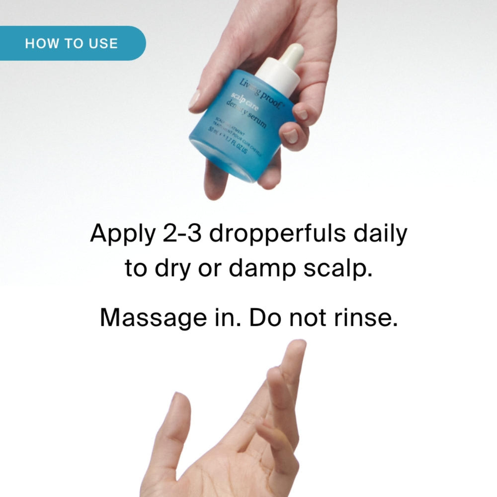 In-use closeup of Living Proof Scalp Density Serum on scalp