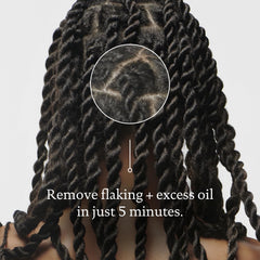 Living Proof Exfoliator applied to scalp shows a five-minute pre-shampoo ritual.