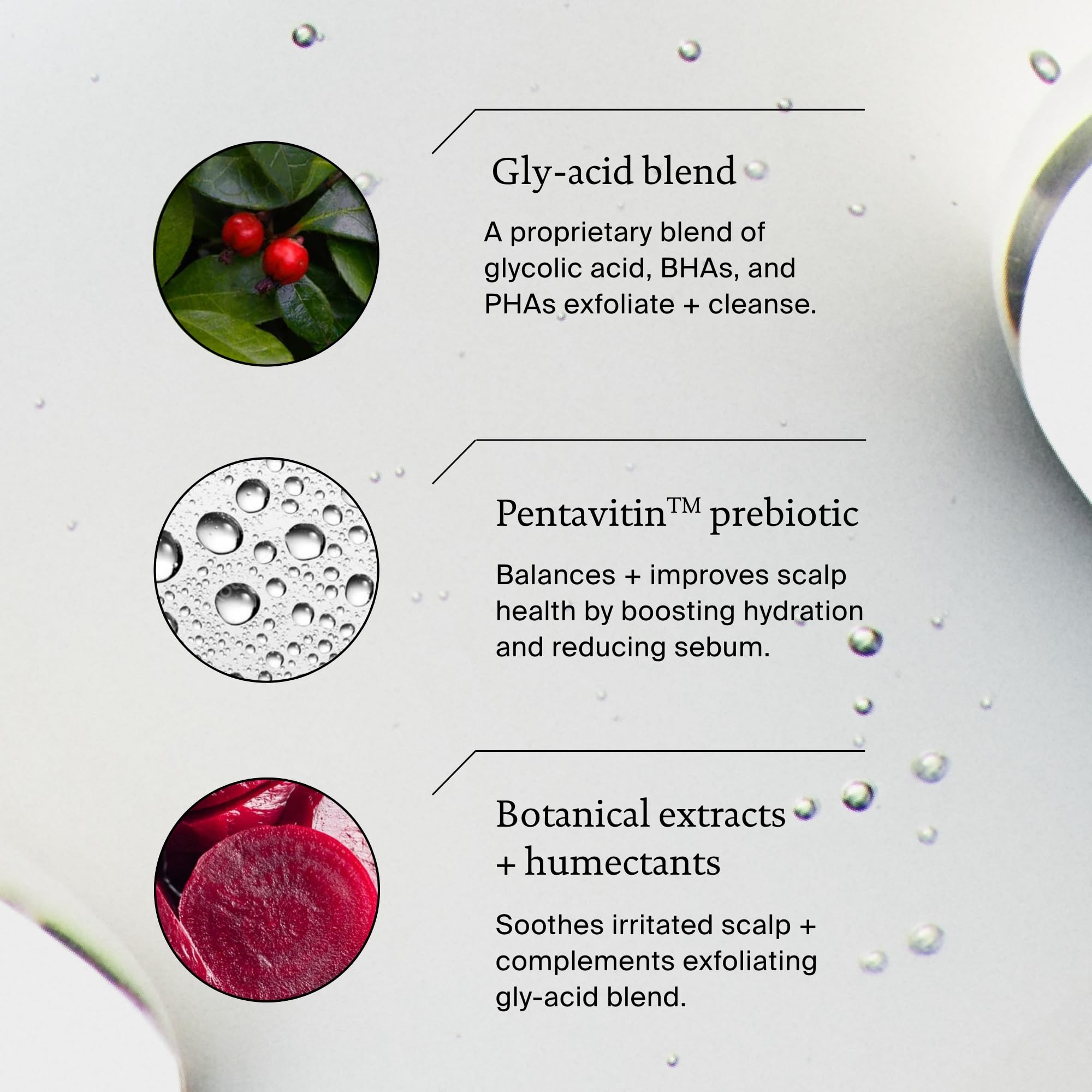 Living Proof Scalp Care Exfoliator texture close-up reveals lightweight serum.