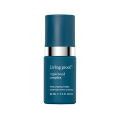Living Proof Triple Bond Complex Leave-In bottle demonstrates heat protection for everyday styling