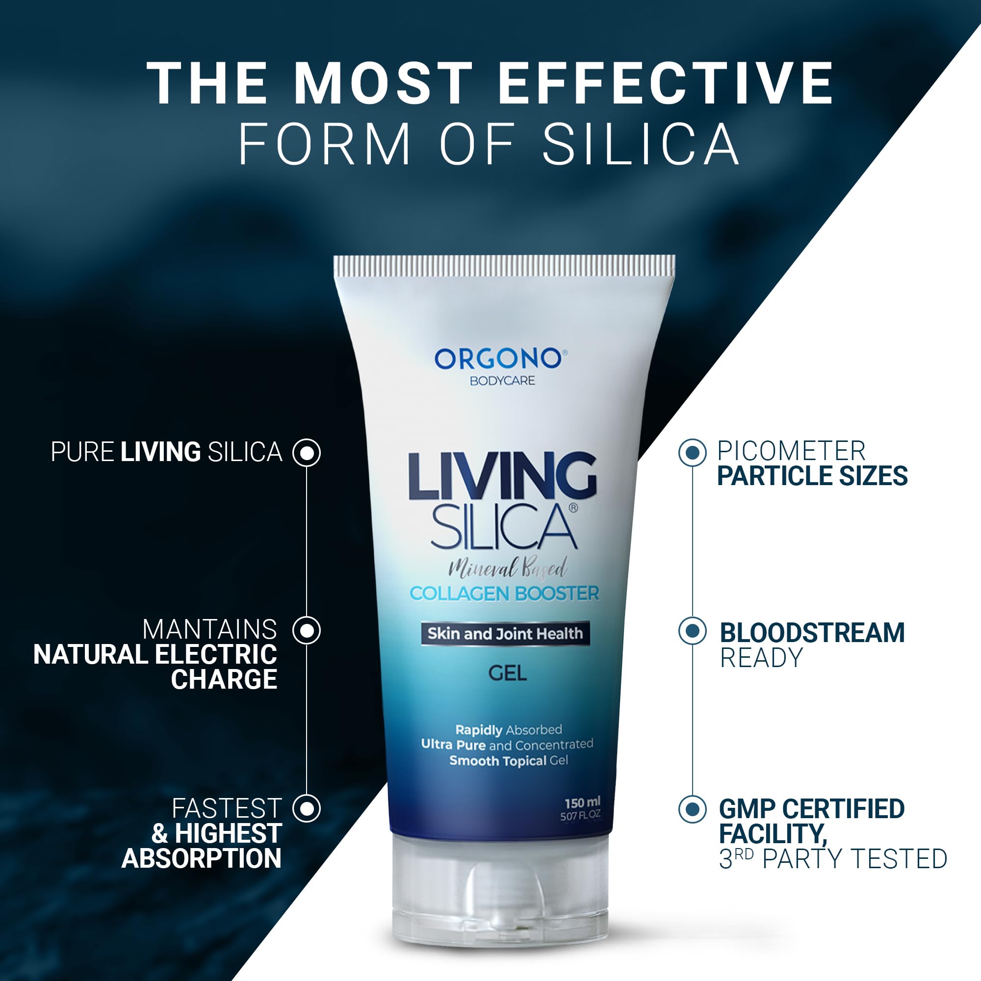 Living Silica Orgono bottle beside running shoes for active joint support