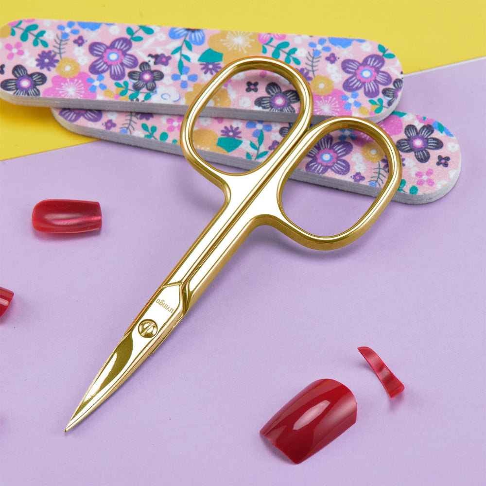 LIVINGO travel-friendly scissors shown with case for on-the-go grooming.