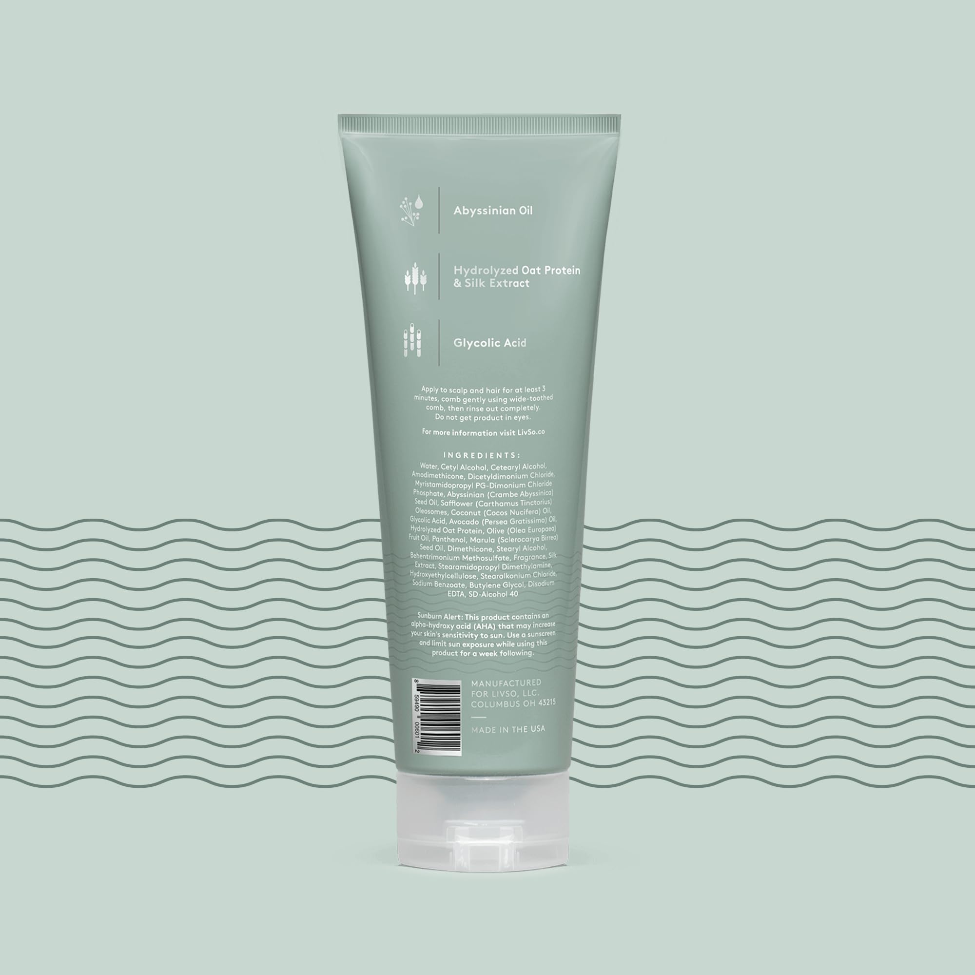 LivSo Moisturizing Scalp Conditioner with glycolic acid exfoliates scalp for refreshed feel.
