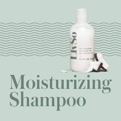 LivSo Moisturizing Shampoo bottle closeup highlights coconut oil moisture for hair and scalp