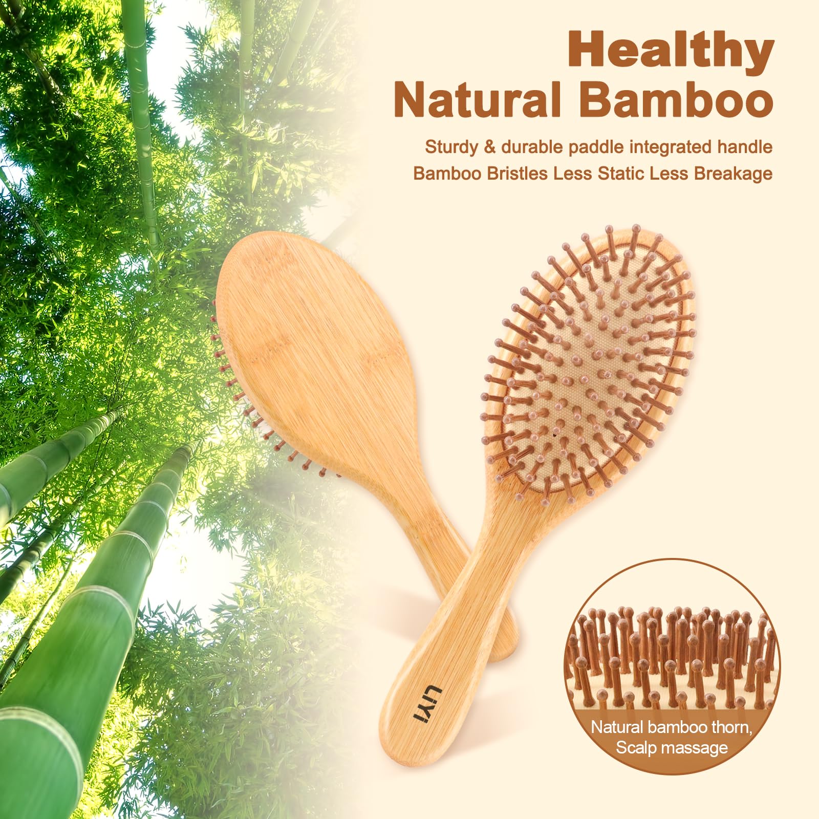 LIYI Bamboo Bristles gently detangle hair for smooth brushing