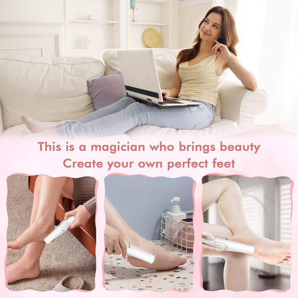 LIYUJSDZ electric foot file in-use pedicure demonstrates at-home foot care.