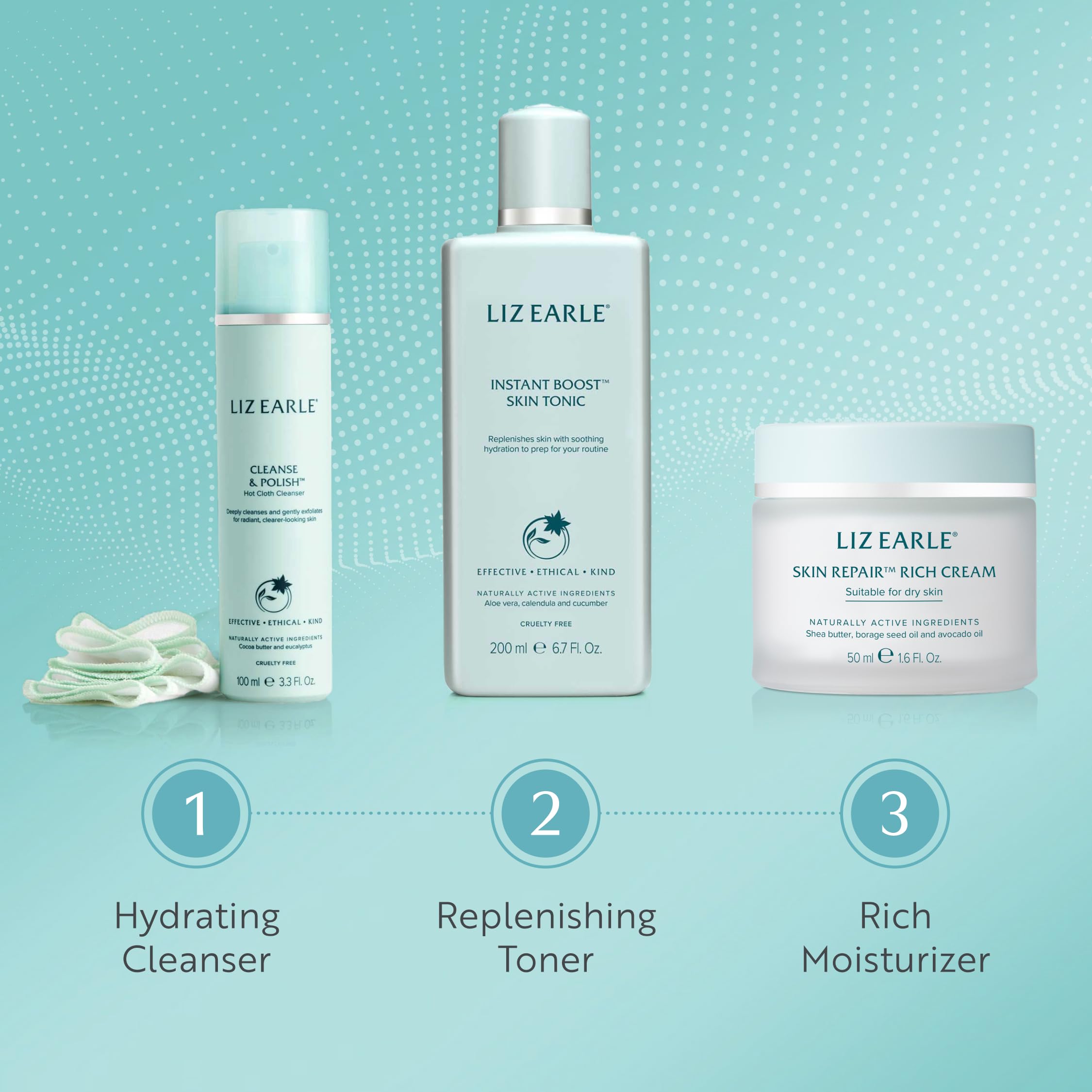 Liz Earle Cleanse & Polish pump dispenser showing easy daily use.