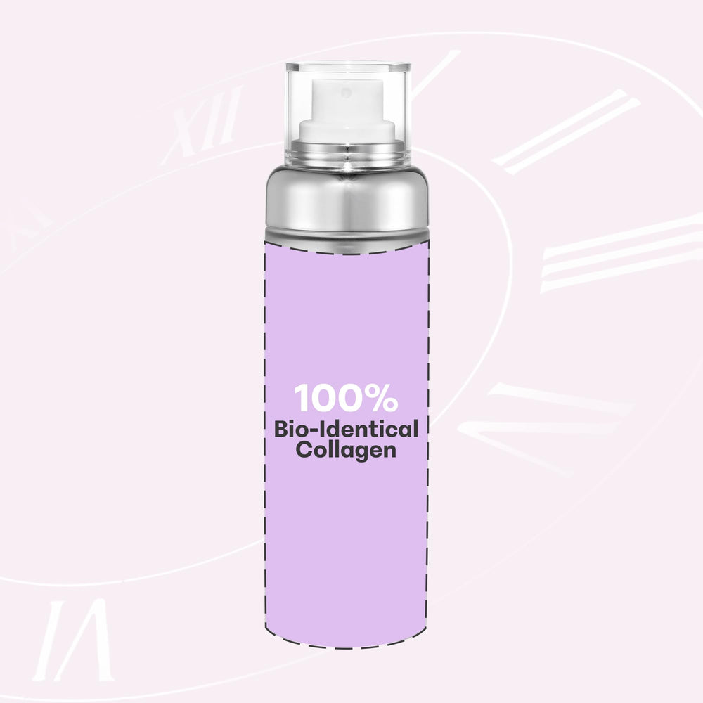 LIZK collagen serum spray mist on the face for a dewy glow.