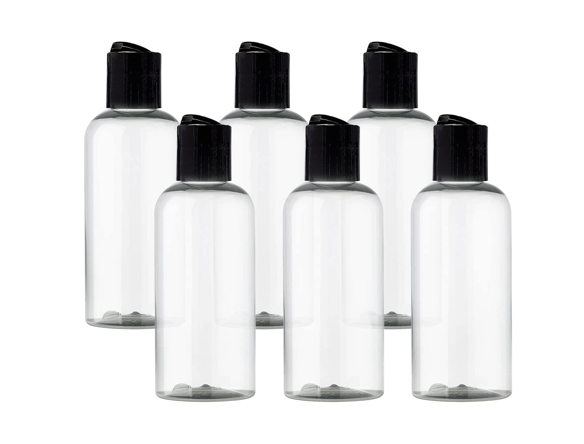 Ljdeals 4oz clear Boston round bottle ready for precise shampoo or lotion dispensing.