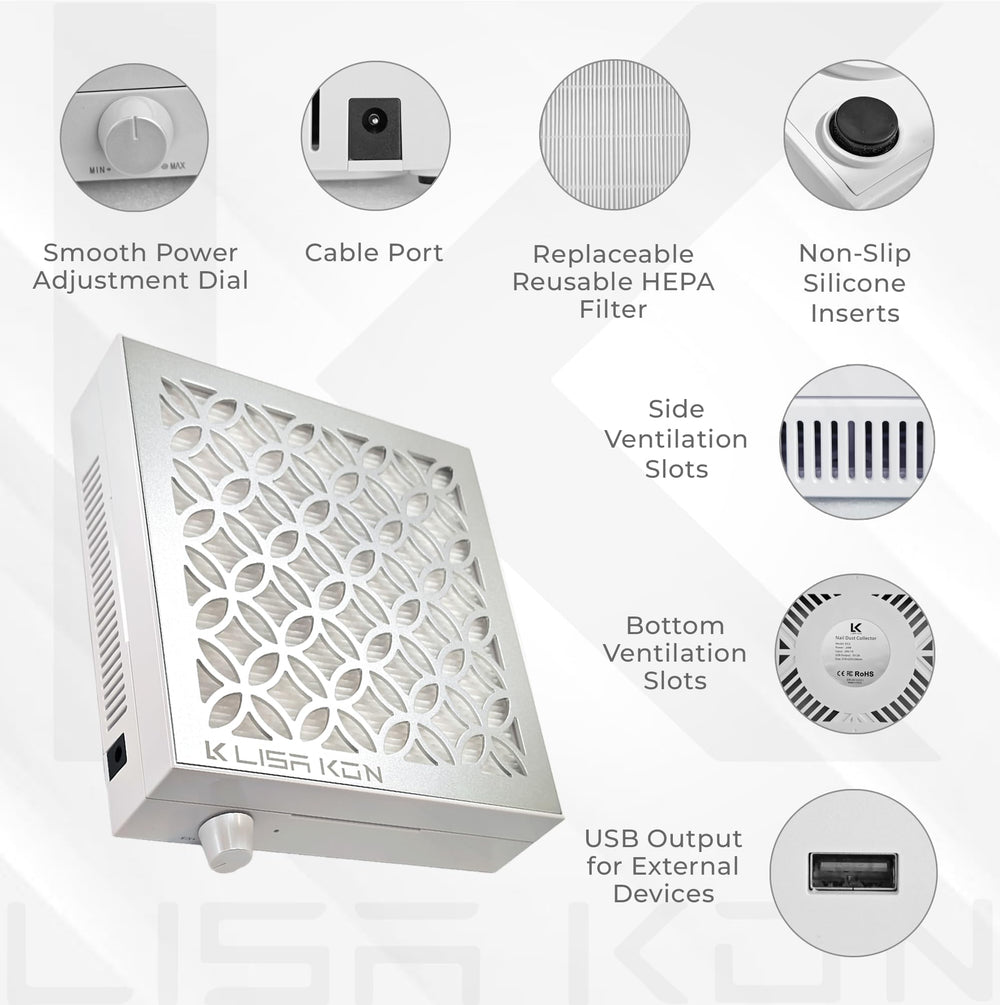 LK LISA KON Nail Dust Collector top view shows slim profile for desk space