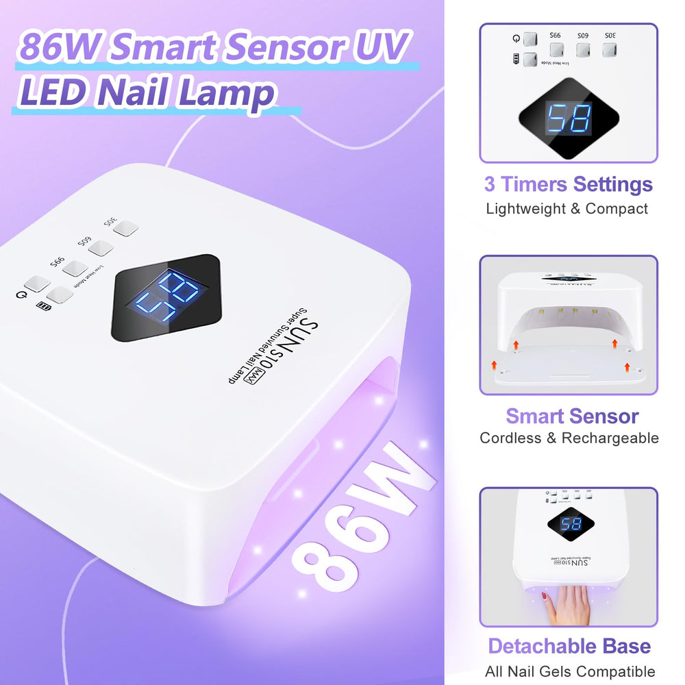 LKE cordless UV nail lamp with auto sensor display enabling hands free curing