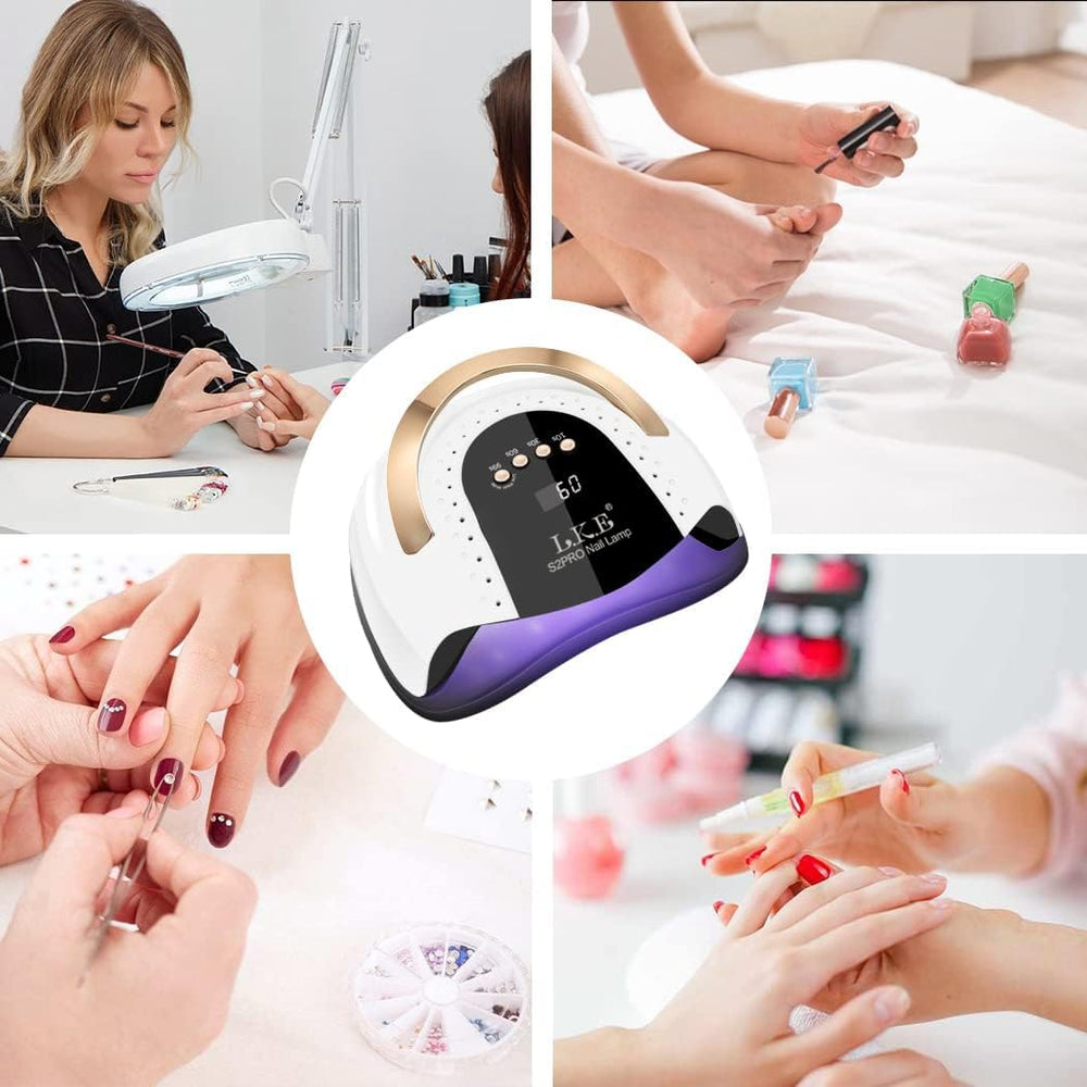 LKE 268W UV LED lamp drying-test-on-gel-polish shows gel-ready curing versatility