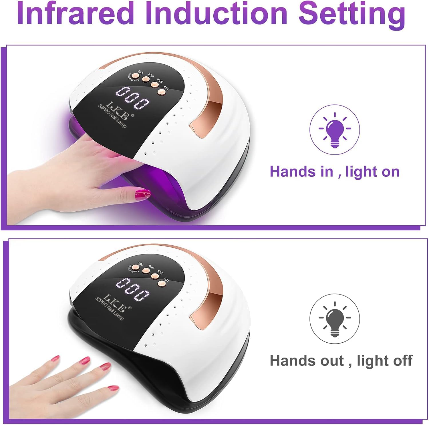 LKE UV Lamp timer display provides precise cure times for beginners and pros
