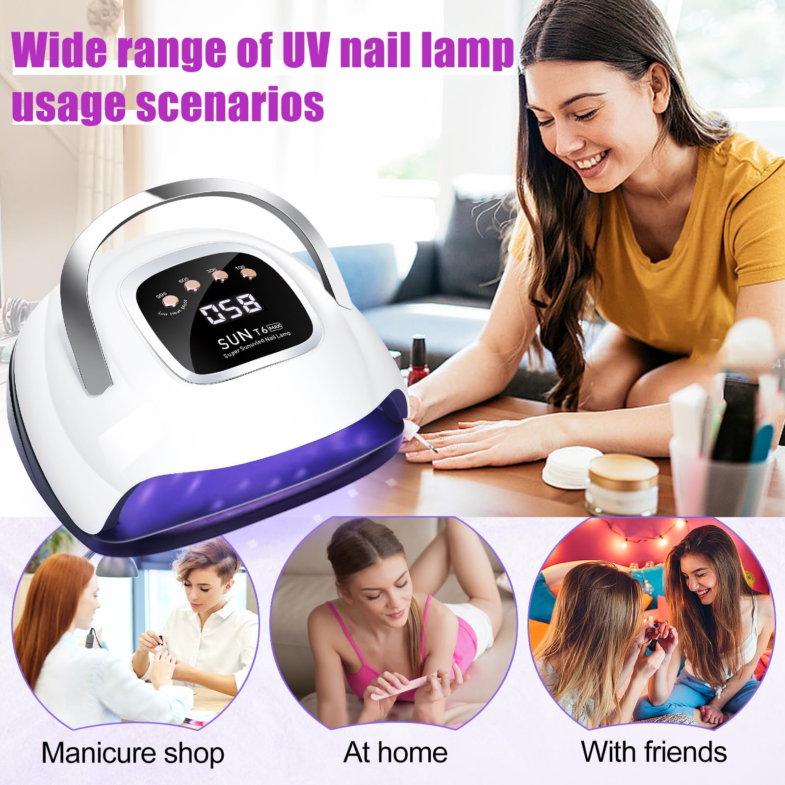 LKE UV Nail Lamp in use on hand demonstrates DIY manicure capability.