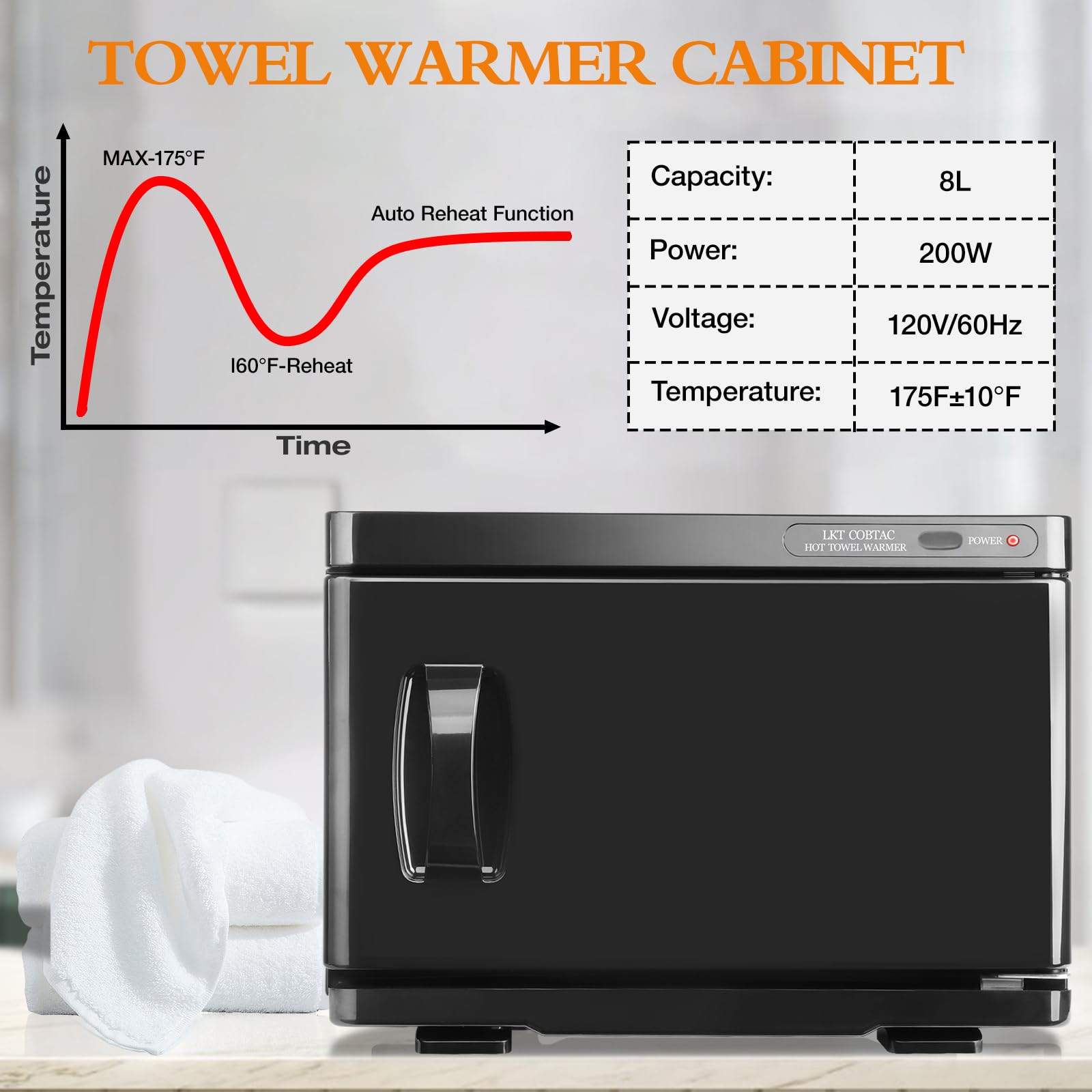 LKT COBTAC hot towel warmer interior offers easy cleaning with smooth aluminum walls.
