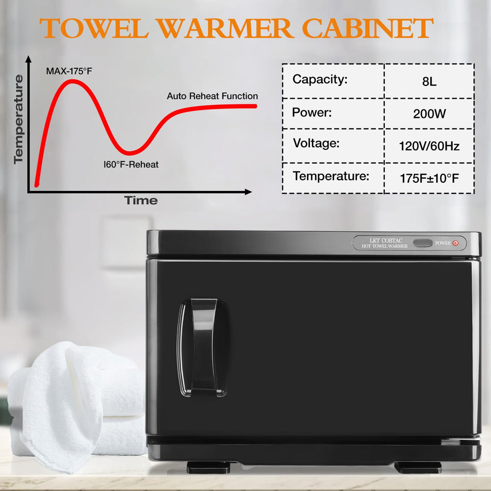 LKT COBTAC hot towel warmer interior offers easy cleaning with smooth aluminum walls.
