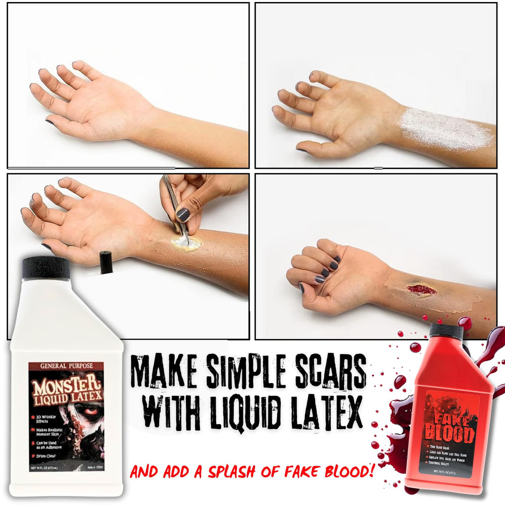 LLF Monster Liquid Latex zombie-skin-effect provides realistic texture for makeup.