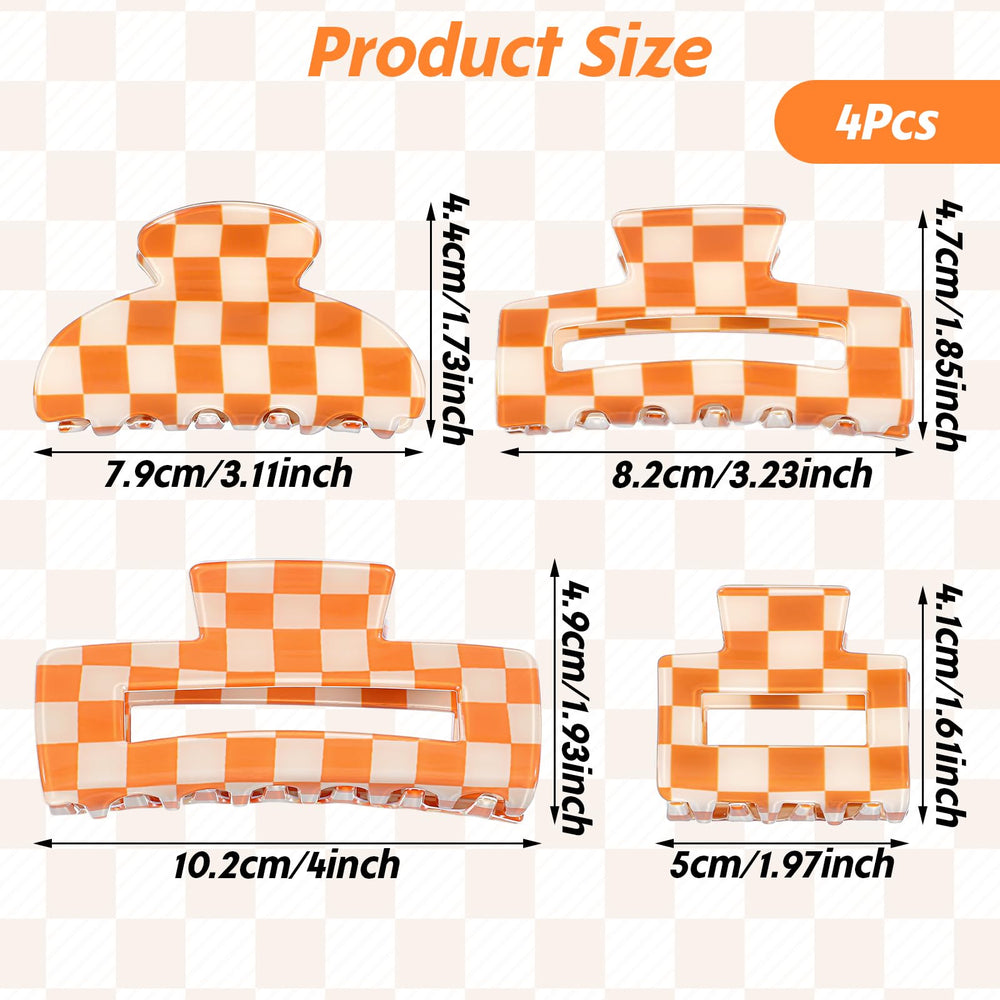 LLOUSSAK large rectangle checkered clip orange-white for long hair