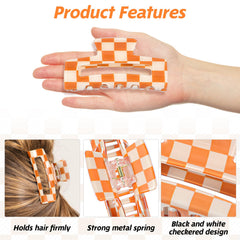 LLOUSSAK medium rectangle checkered clip orange-white for medium hair