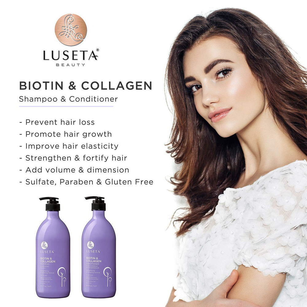 L LUSETA biotin-collagen conditioner bottle smooths and strengthens strands