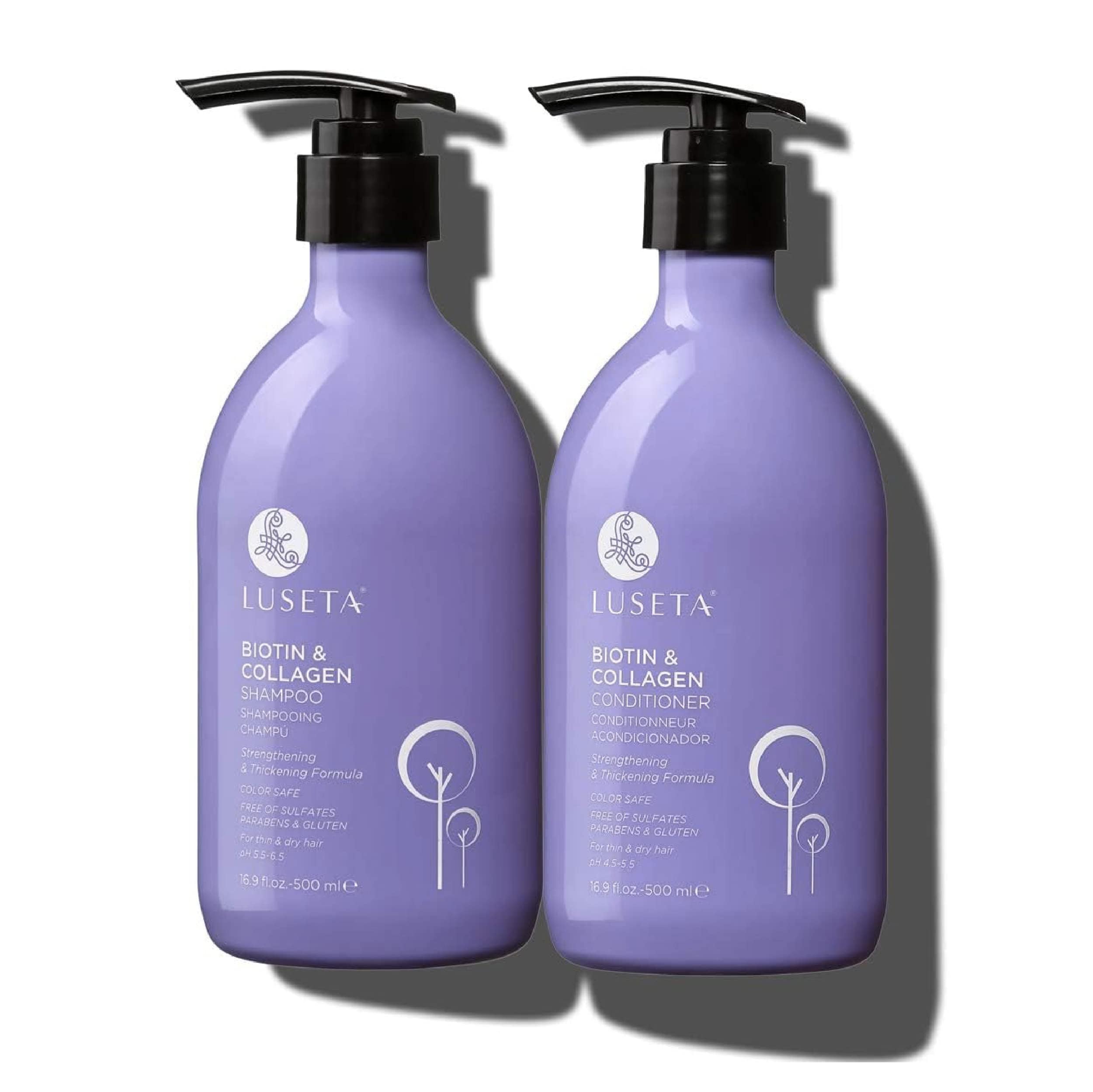 L Luseta Biotin Shampoo bottle highlights sulfate-free formula for healthier hair
