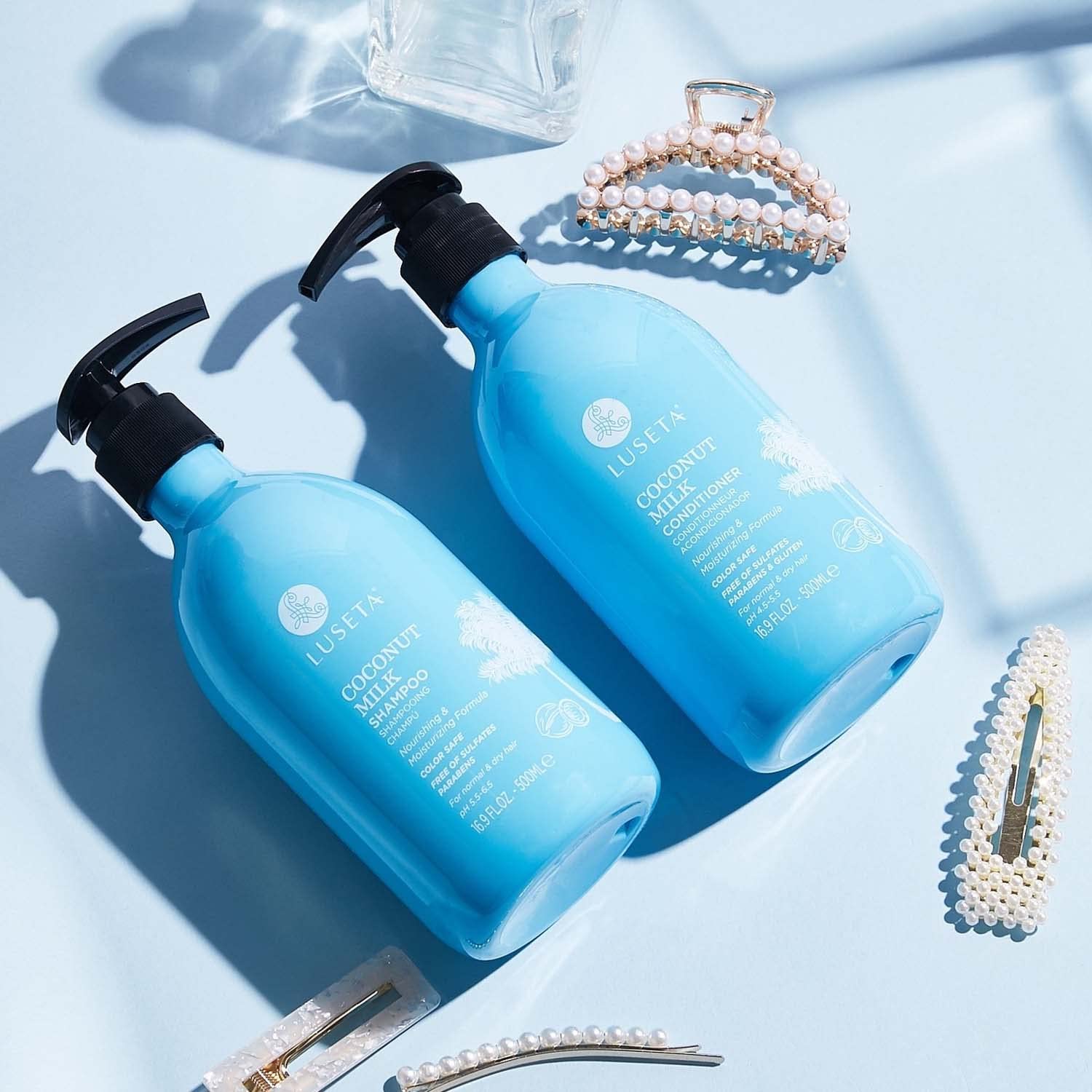 L LUSETA Coconut Milk Color-Safe label reinforces color-treated hair protection.