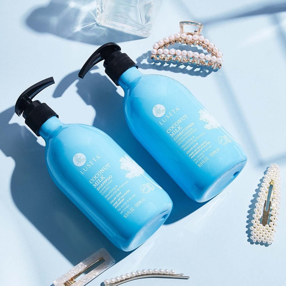 L LUSETA Coconut Milk Color-Safe label reinforces color-treated hair protection.