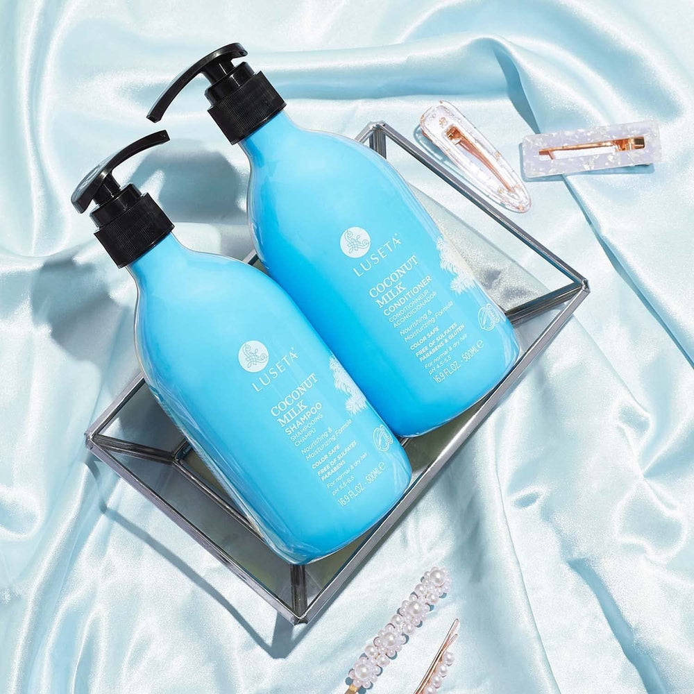 L LUSETA Coconut Milk Duo packaging highlights salon-quality care at home.