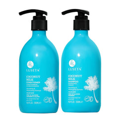 L LUSETA Coconut Milk Shampoo bottle showcases sulfate-free, color-safe cleansing for vibrant hair.