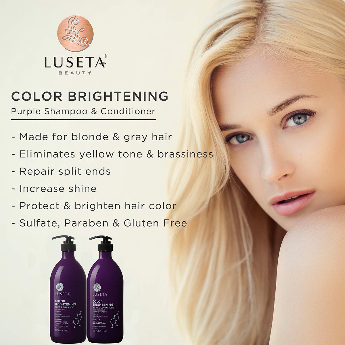 L LUSETA color-brightening purple conditioner bottle, nourishing detangling care