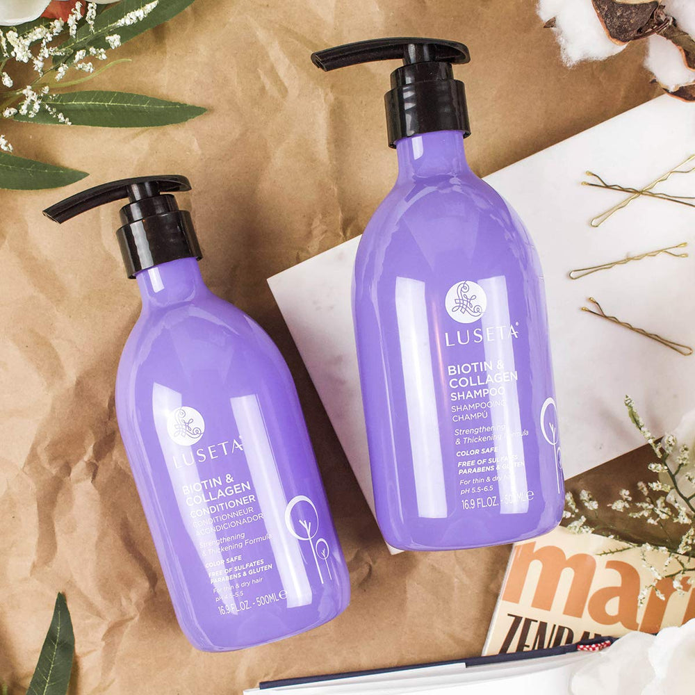 L LUSETA daily haircare routine display promoting healthy hair