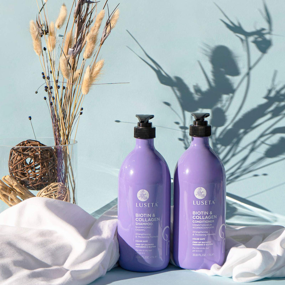 L LUSETA Biotin & Collagen ingredients label highlights nutrients for healthy hair.