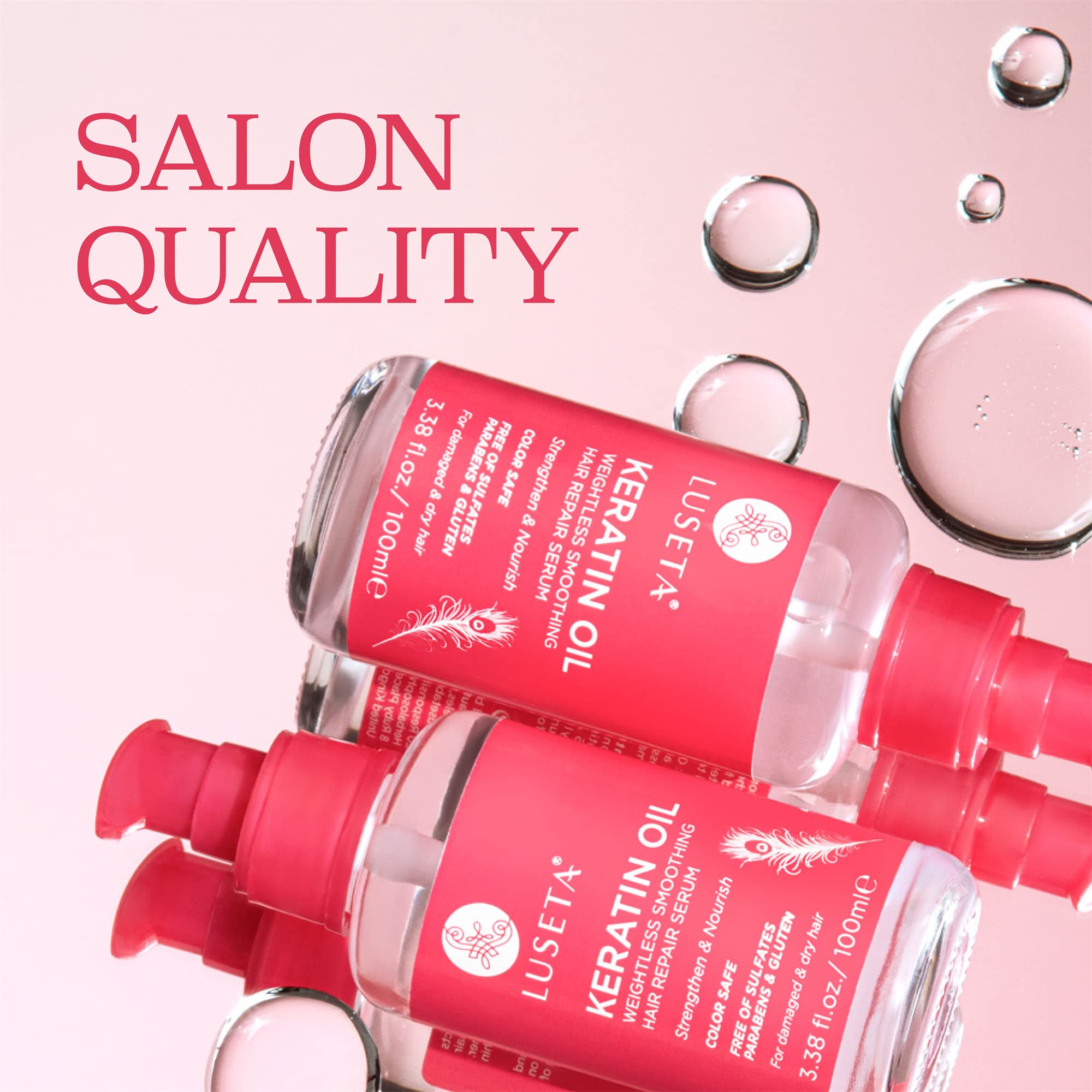 Luseta keratin hair oil serum being applied in palm for mid-length conditioning