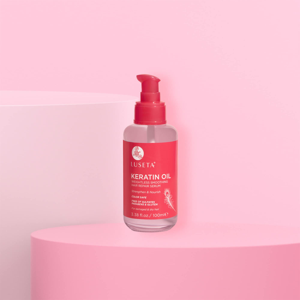 Luseta keratin hair oil serum 3.38 oz bottle ready for daily nourishment