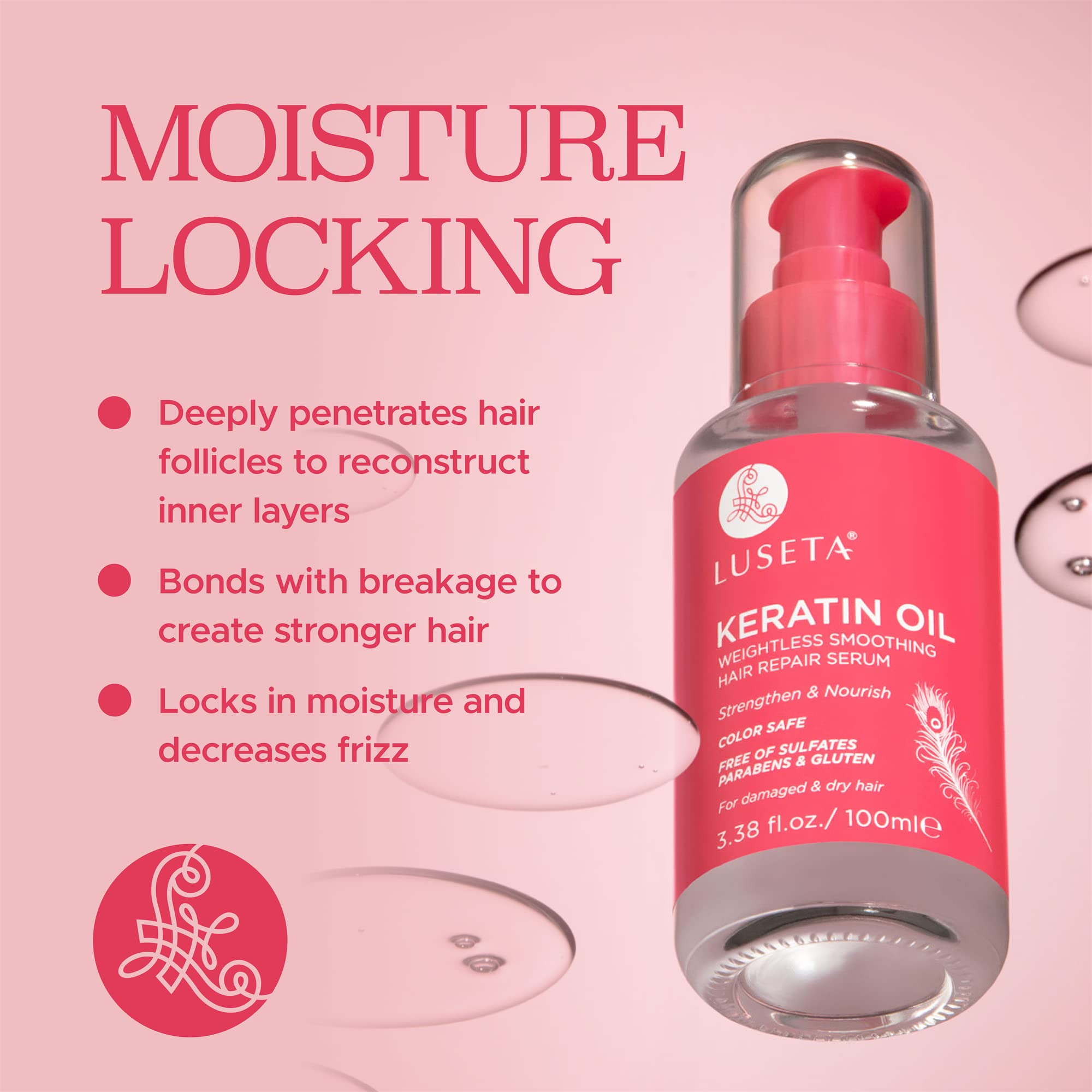 Luseta keratin hair oil serum color-safe formula with no sulfates or parabens