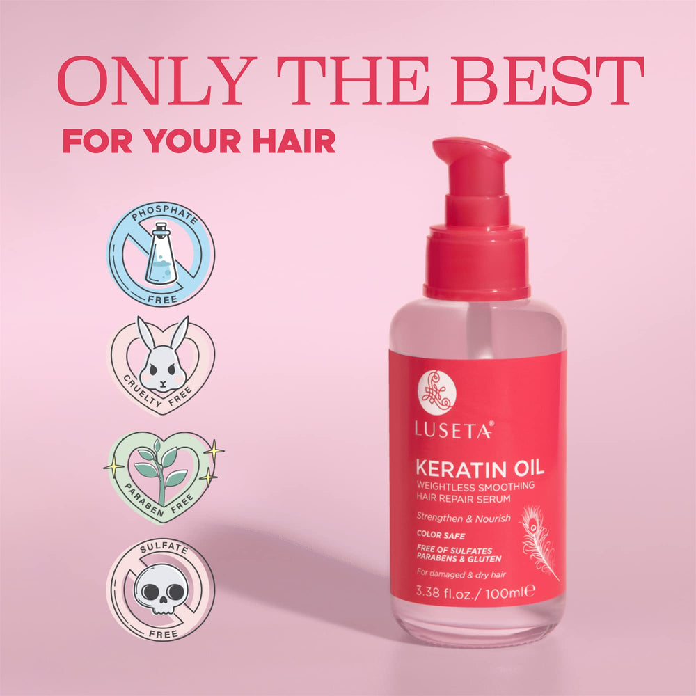 Luseta keratin hair oil serum on towel-dried hair mid-to-ends application