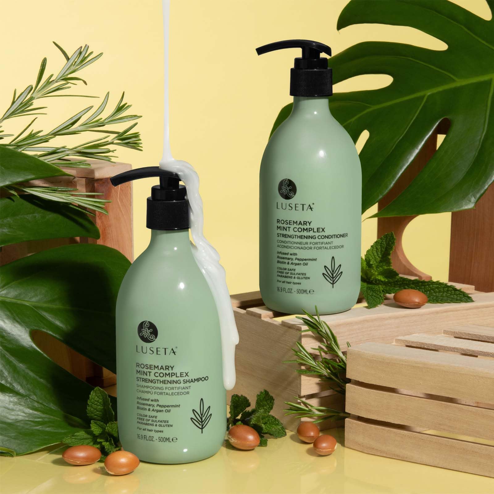 L LUSETA rosemary mint conditioning bottle displayed for detangling and frizz control