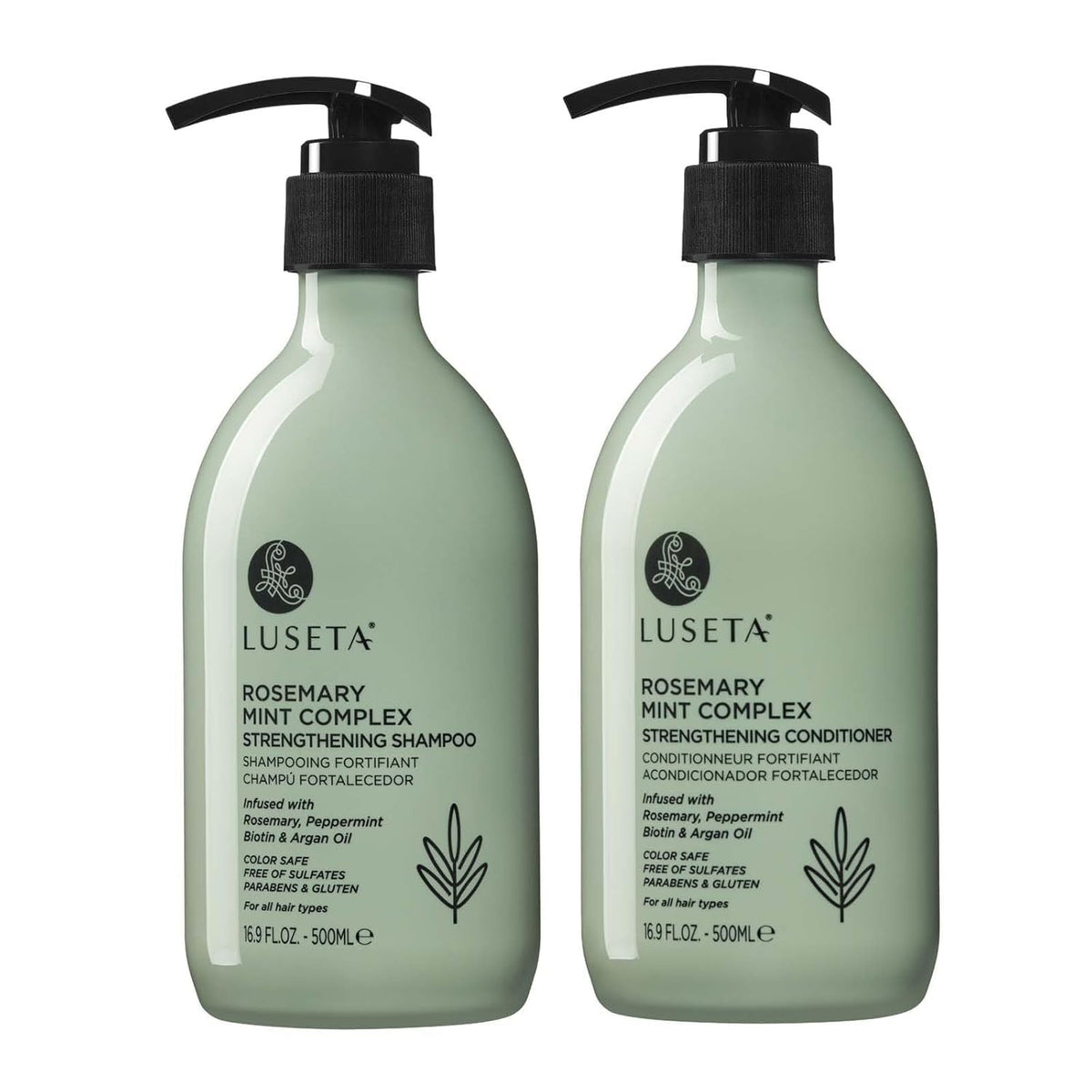 L LUSETA rosemary mint strengthening shampoo bottle showcasing vibrant label for healthier hair