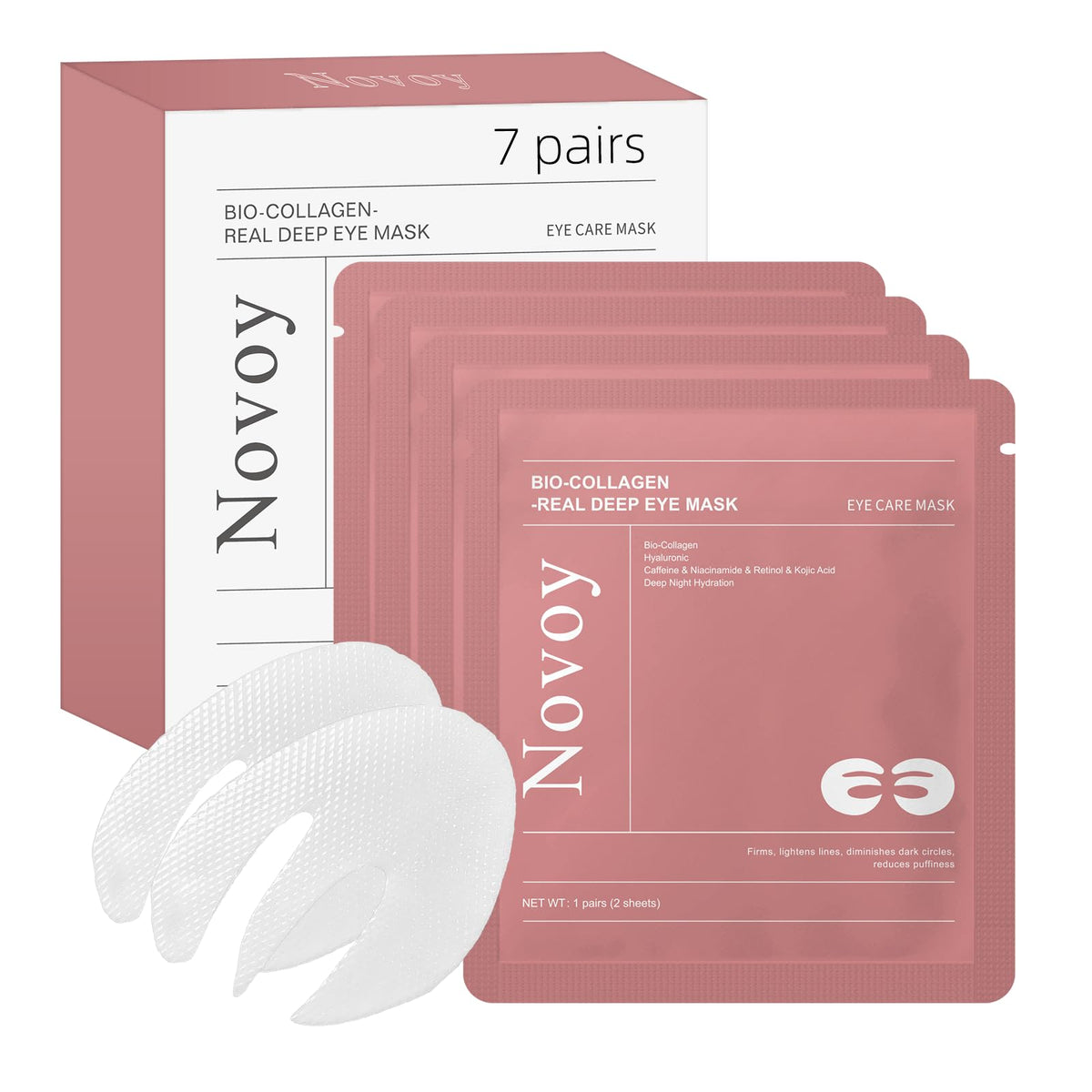 LLVYUO Novoy Rose eye patches packaging for premium at-home under-eye care