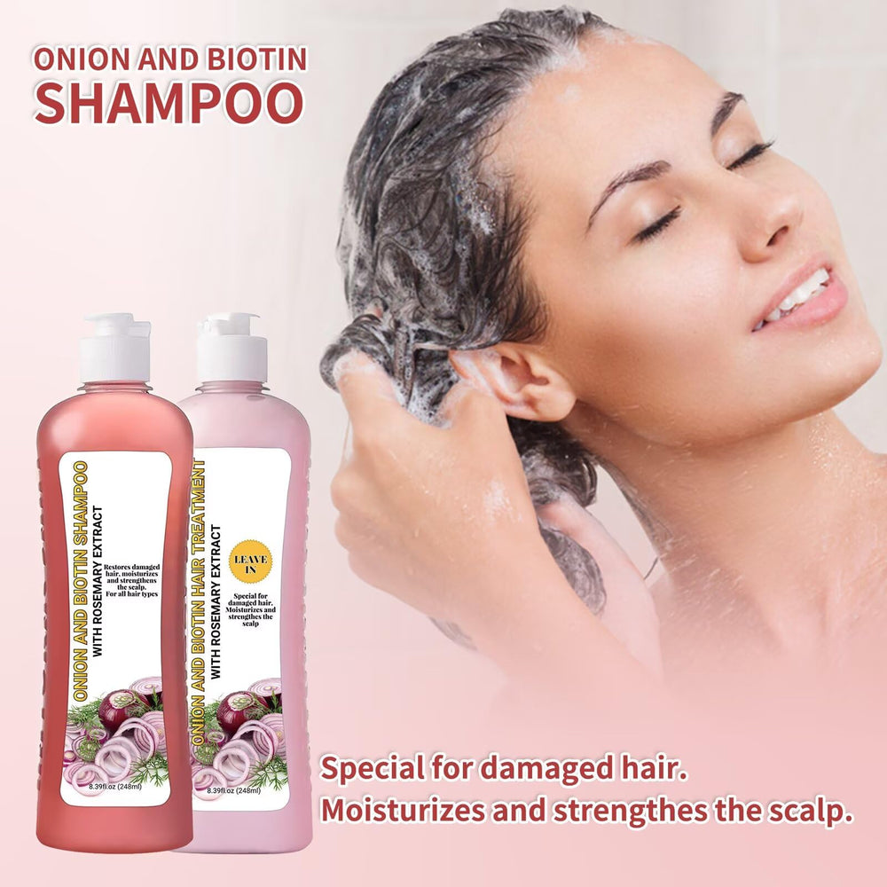 LMDGDS Onion Rosemary Shampoo scalp and hair close-up suggesting reduced breakage