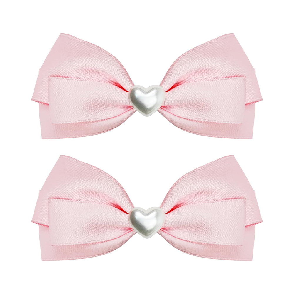LMYMHMLM pink hair bow front view with fabric-wrapped clip for secure wear